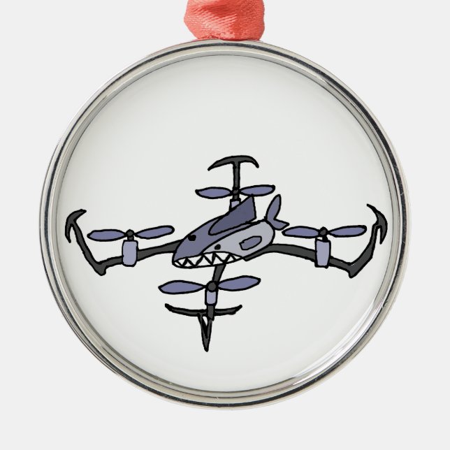 Funny Shark Drone Art Metal Tree Decoration (Front)