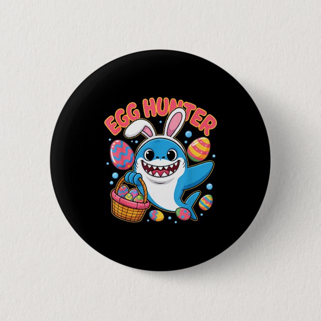 Funny shark easter bunny cute egg hunter  6 cm round badge (Front)