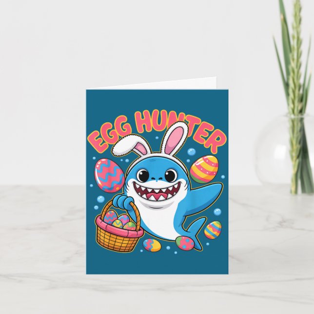 Funny shark easter bunny cute egg hunter  card (Front)