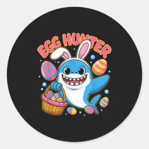 Funny shark easter bunny cute egg hunter classic round sticker