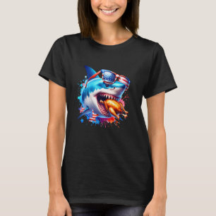 Funny Shark Eating Chicken 4th of July Shark Glass T-Shirt