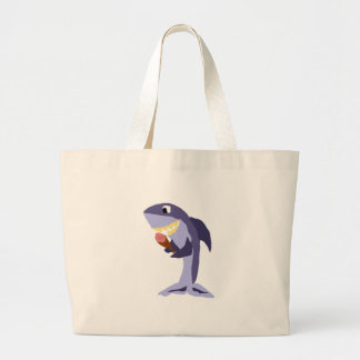 Funny Shark Eating Ice Cream Cone Large Tote Bag