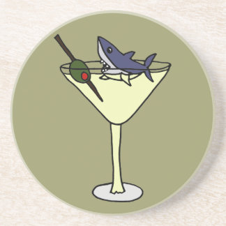 Funny Shark Eating Olive in Martini Glass Coaster