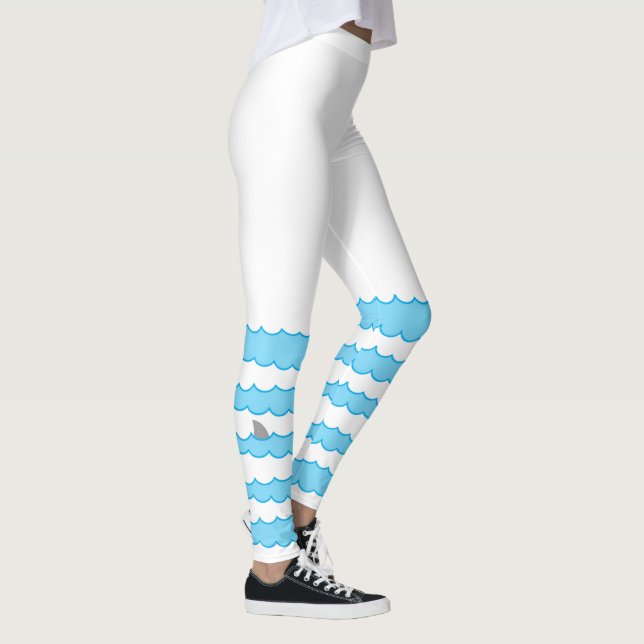 Funny Shark Fin on Water Illustration Leggings (Right)