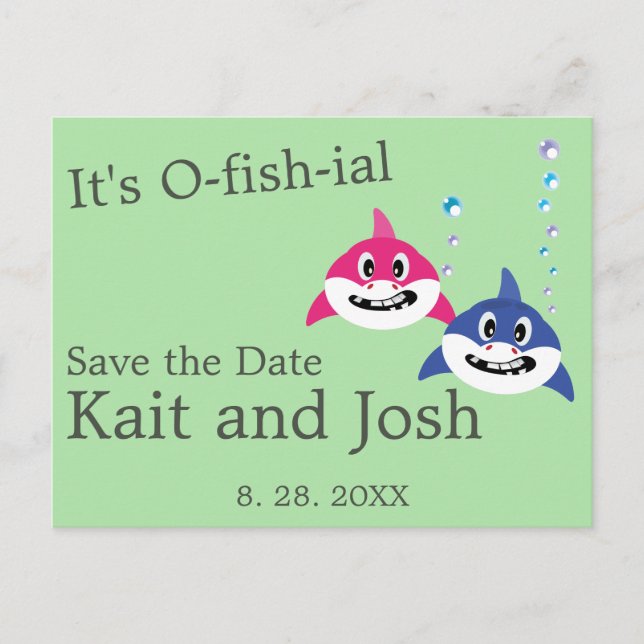 Funny Shark Fish Theme Wedding save the date Postcard (Front)