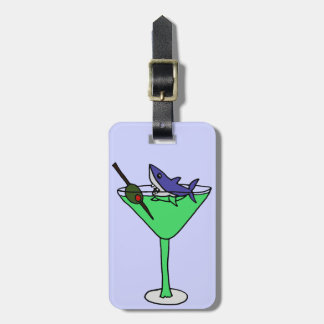 Funny Shark in Green Martini Glass Luggage Tag
