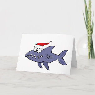 Funny Shark in Santa Hat Christmas Art Holiday Card
