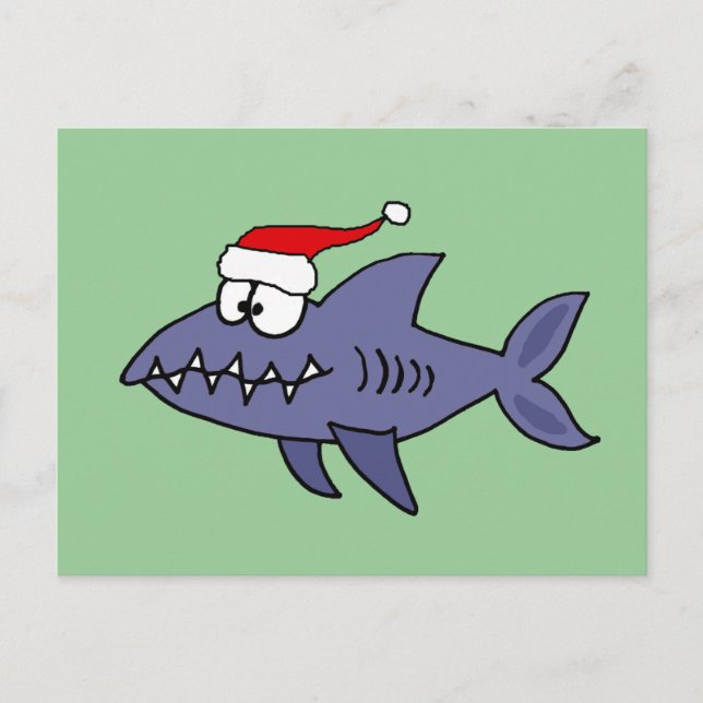 Funny Shark in Santa Hat Christmas Art Holiday Postcard (Front)