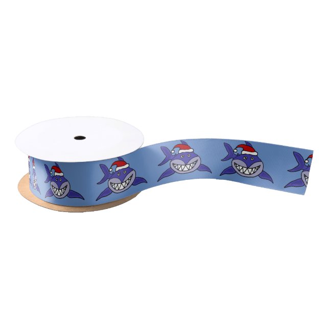 Funny Shark in Santa Hat Christmas Ribbon Satin Ribbon (Spool)