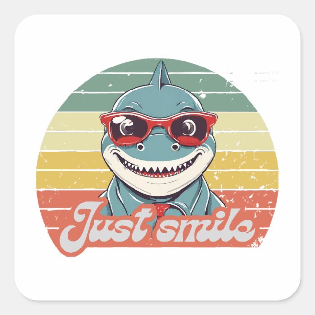 Funny shark invite you to smile square sticker (Front)
