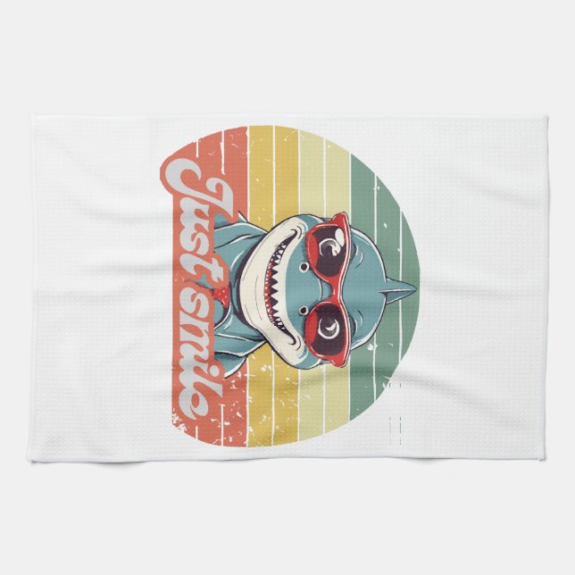 Funny shark invite you to smile tea towel (Horizontal)