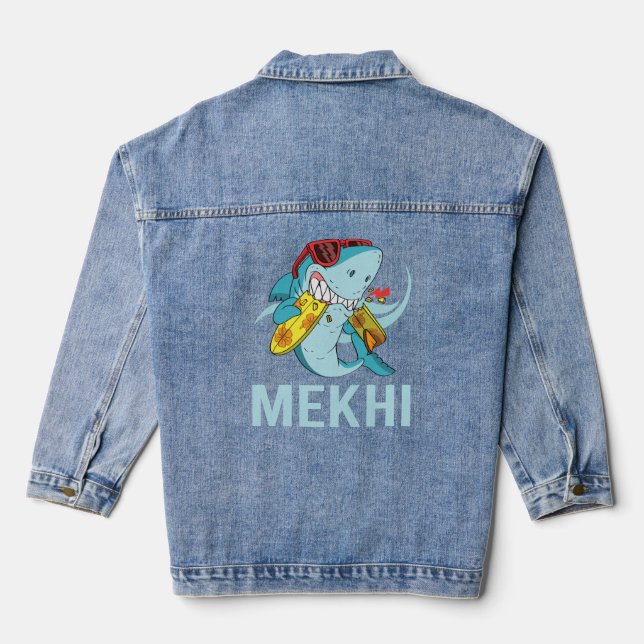 Funny Shark - Mekhi Name  Denim Jacket (Back)