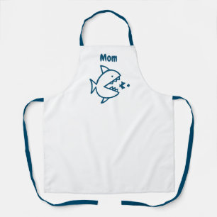 Funny Shark Mum Blue White Kitchen Custom Apron