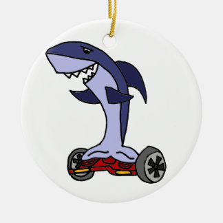 Funny Shark on Red Hoverboard Ceramic Tree Decoration