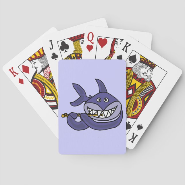 Funny Shark Playing Flute Cartoon Playing Cards (Back)