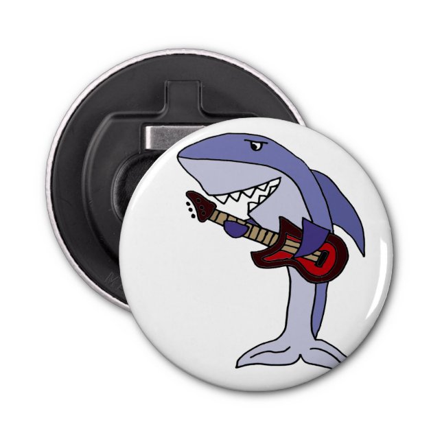 Funny Shark Playing Red Guitar Bottle Opener (Front)