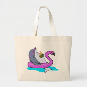 Funny Shark Pooling Vacation Week end  Large Tote Bag