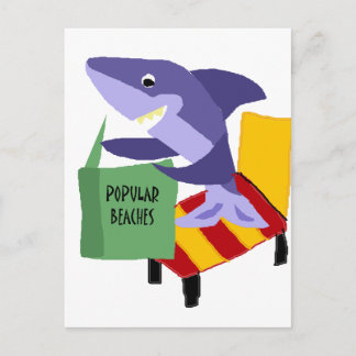 Funny Shark Reading Book about Popular Beaches Postcard