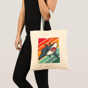 Funny Shark Retro Sunset Vacation Tote Bag