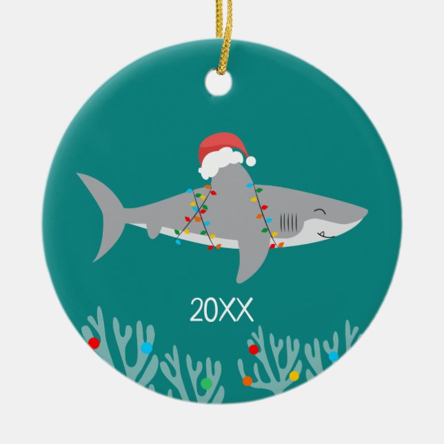 Funny Shark Round Christmas Ornament (Front)
