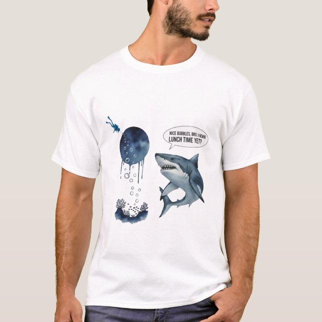 Funny shark scuba diver lunch time ? t-shirt (Front)