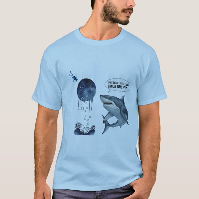 Funny shark scuba diver lunch time ? t-shirt (Front)