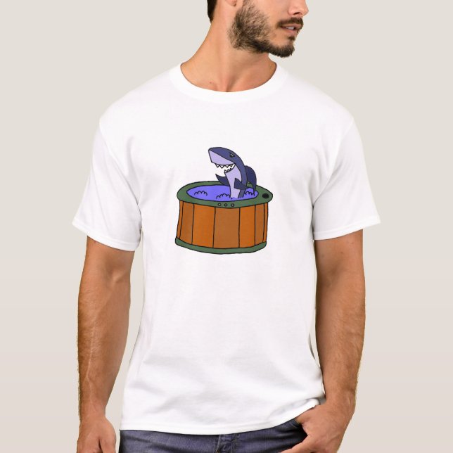 Funny Shark Soaking in a Hot Tub cartoon T-Shirt (Front)