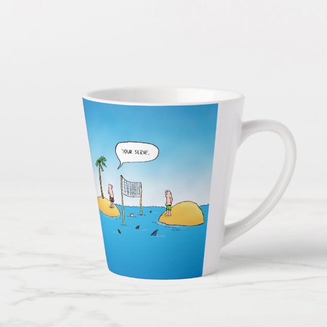 Funny Shark Volleyball Cartoon Latte Mug (Right)