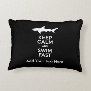 Funny Shark Warning - Keep Calm and Swim Fast Decorative Cushion