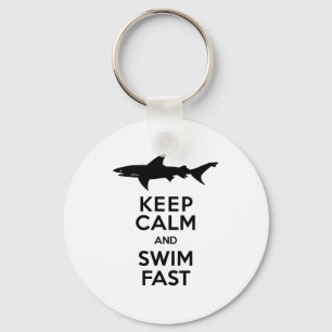 Funny Shark Warning - Keep Calm and Swim Fast Key Ring