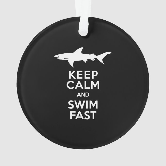 Funny Shark Warning - Keep Calm and Swim Fast Ornament (Back)