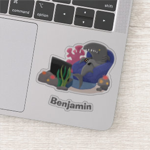 Funny shark watching TV cartoon