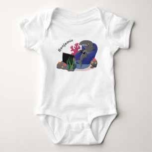 Funny shark watching TV cartoon Baby Bodysuit