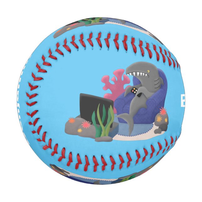Funny shark watching TV cartoon Baseball (Front Left)