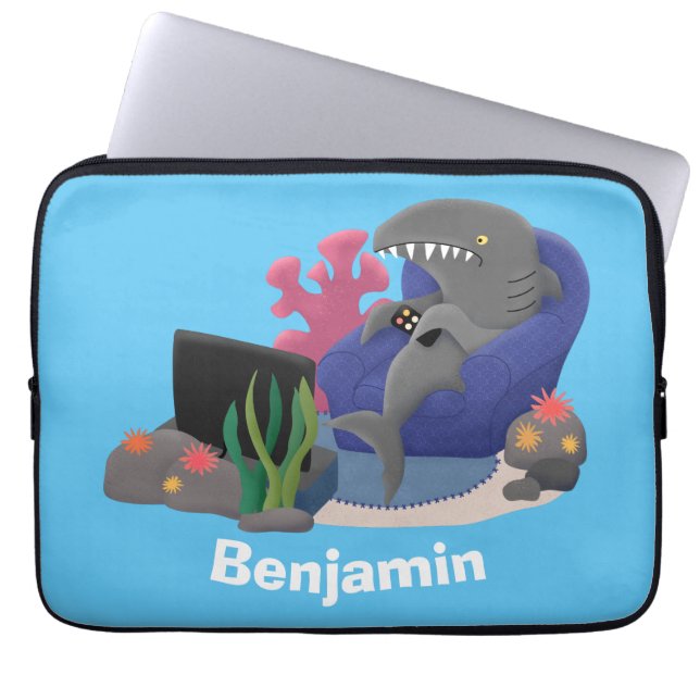 Funny shark watching TV cartoon Laptop Sleeve (Front)