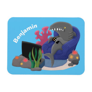 Funny shark watching TV cartoon Magnet