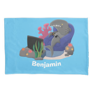 Funny shark watching TV cartoon Pillowcase