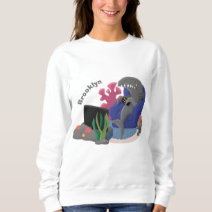 Funny shark watching TV cartoon Sweatshirt