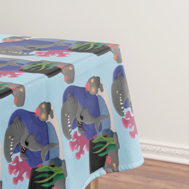Funny shark watching TV cartoon Tablecloth (In Situ)