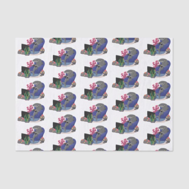 Funny shark watching TV cartoon Tissue Paper (Front)