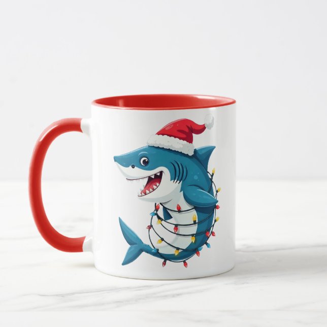 Funny Shark Wearing Santa Christmas Hat  Mug (Left)