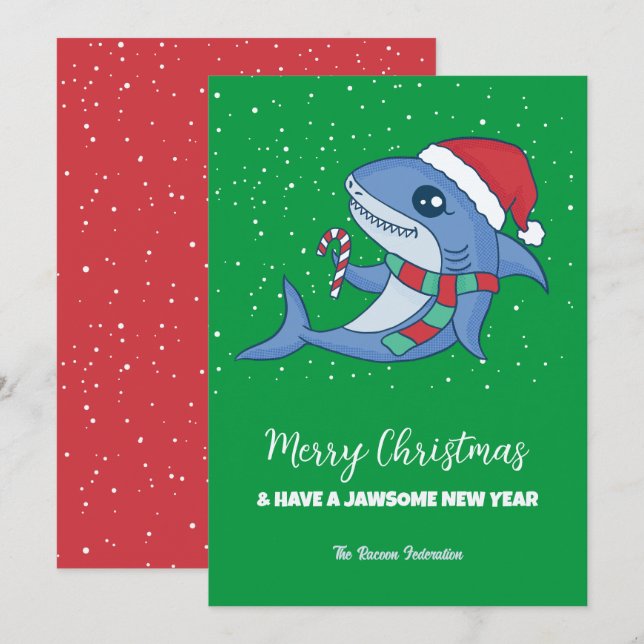Funny Shark Winter Holiday Merry Christmas Card (Front/Back)