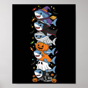 Funny Shark Witch Vampire Ghost Halloween Kids Men Poster