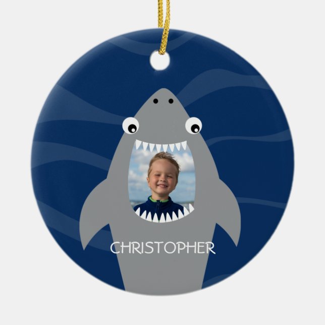 Funny Shark With Photo Ceramic Tree Decoration (Front)
