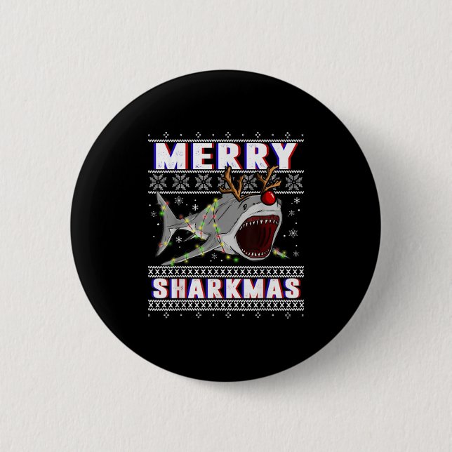 Funny Sharkmas Shark Ugly Christmas Sweaters  6 Cm Round Badge (Front)