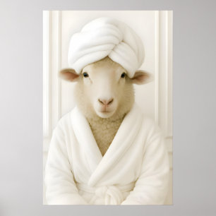 Funny Sheep Bathroom Print, Sheep In Bathrobe Poster