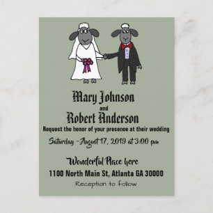 Funny Sheep Bride and Groom Wedding Invitation Postcard