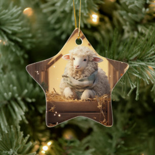Funny sheep christmas, Gift for farm lovers Ceramic Tree Decoration