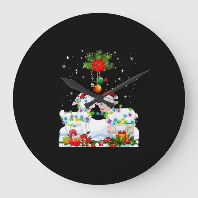 Funny Sheep Christmas Tree | Xmas Animal Gift Large Clock (Front)