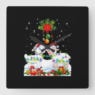 Funny Sheep Christmas Tree Xmas Animal Gift Square Wall Clock